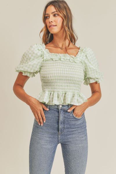 Gingham Smocked Top