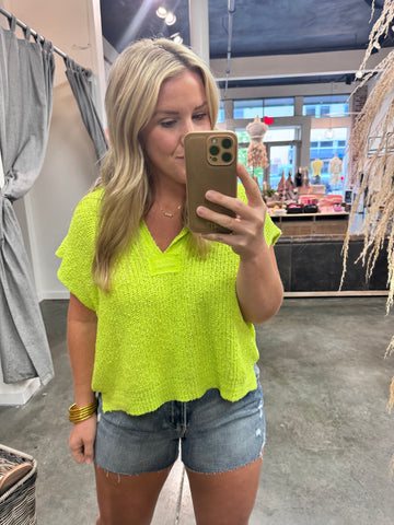 Patch Knit Sleevless Top - Lime