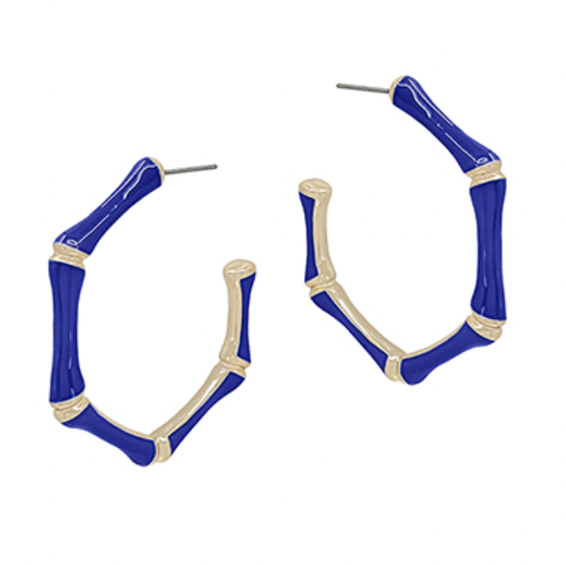 Epoxy Bamboo Shape Earrings - Blue