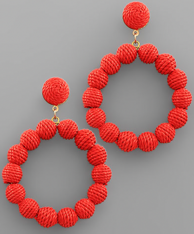 Wrapped Circle Earrings - Red