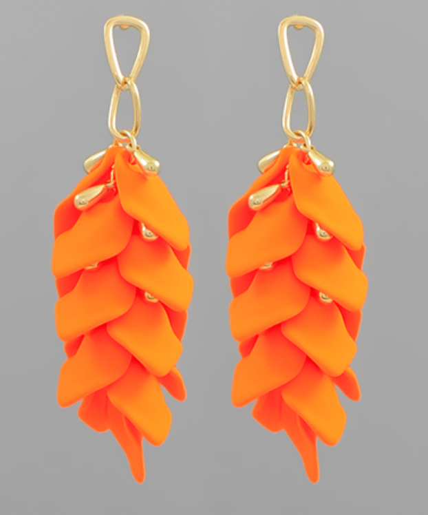 Rubber Coated Petal Fringe Earrings - Orange