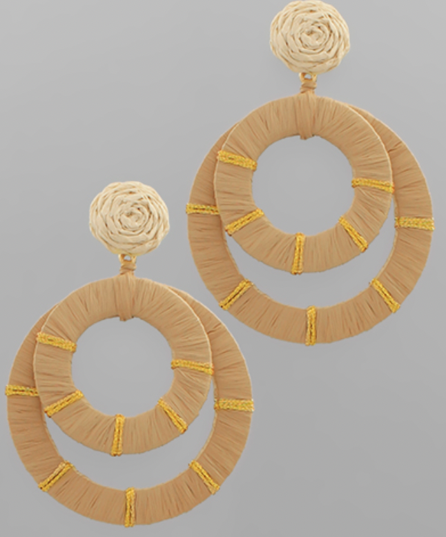 Double Raffia Wrapped Circle Earrings - Natural