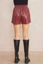 Faux leather high waisted shorts - Garnet