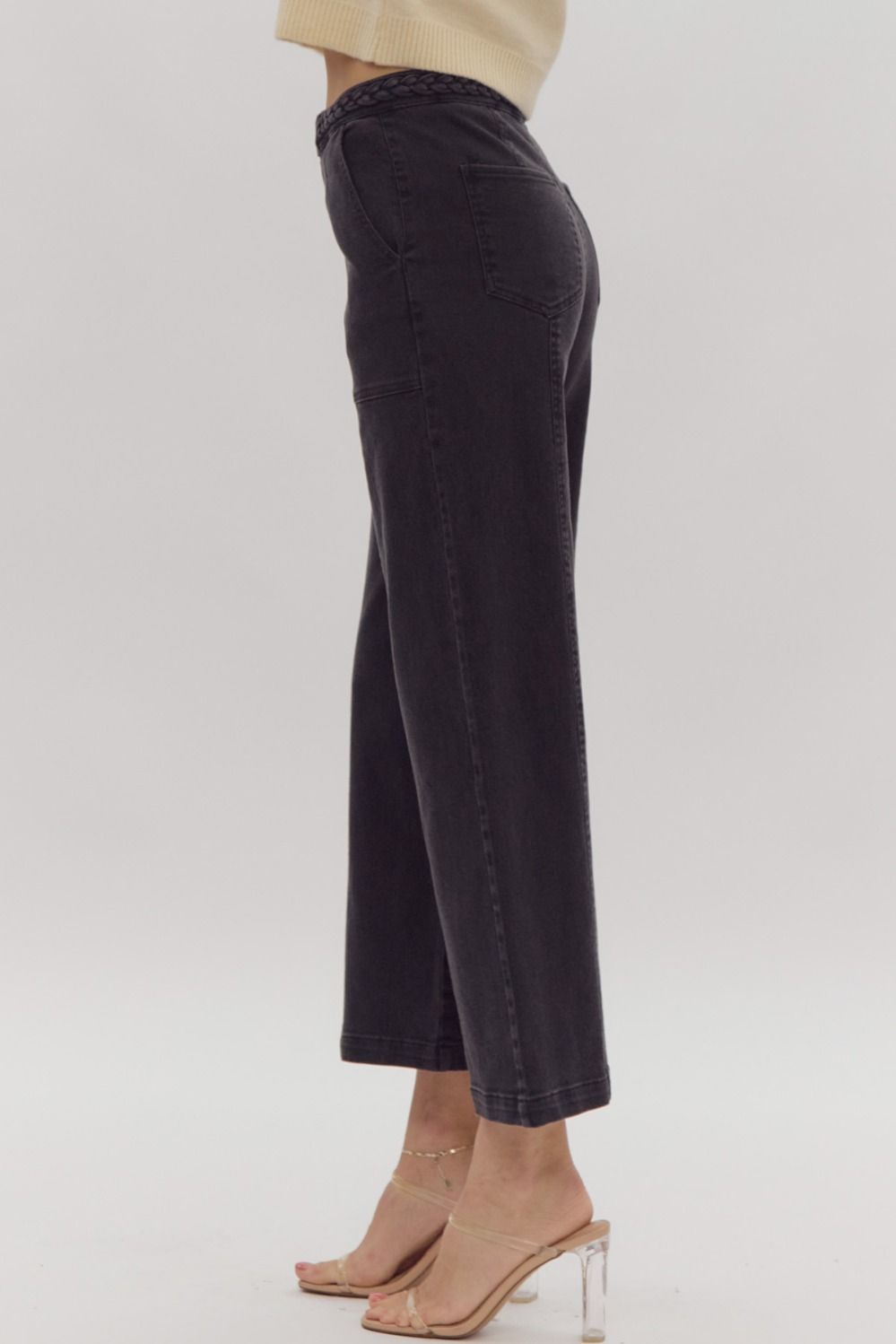 Wide Leg Pant w/ Braided Waist Detail