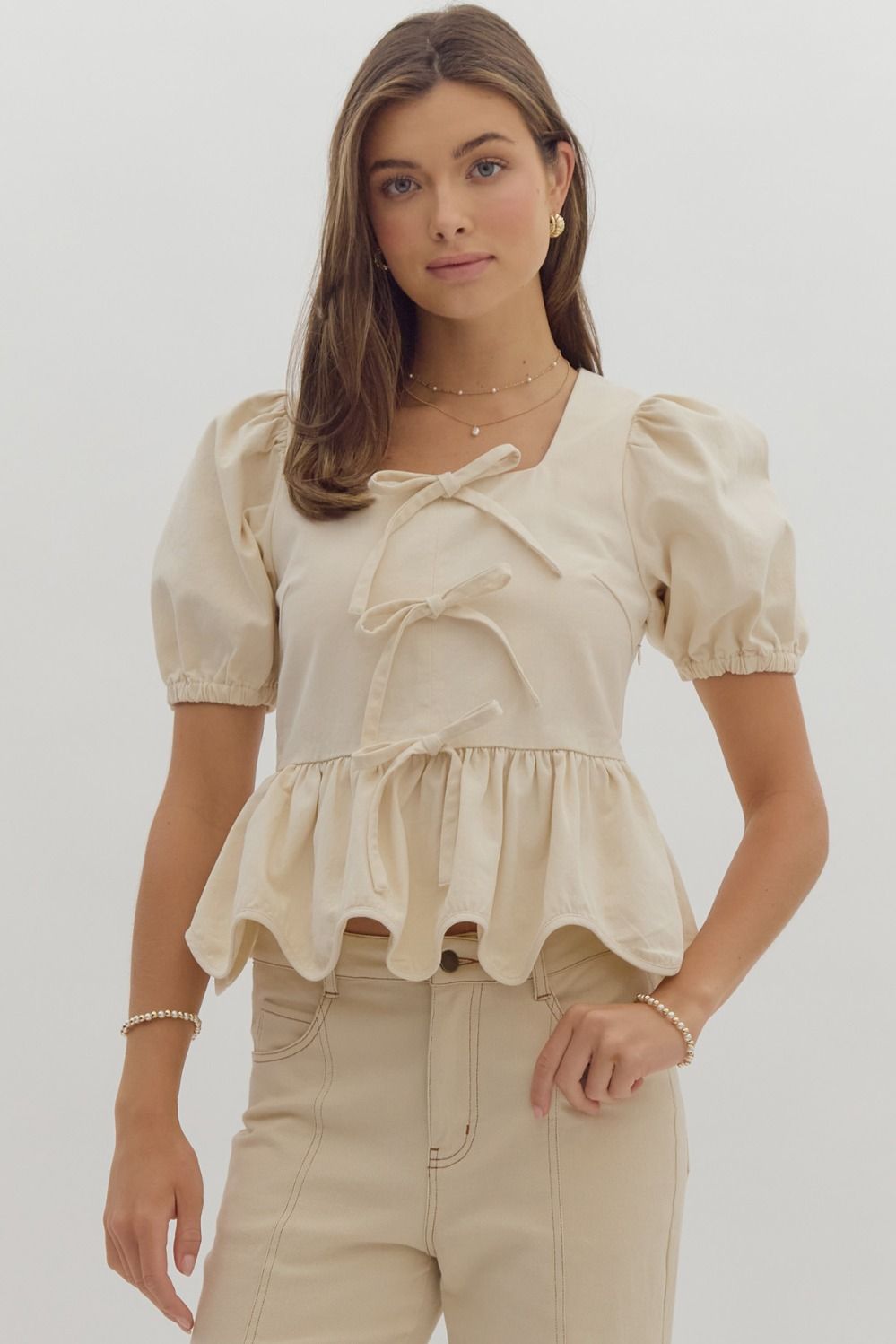 Ruffle Puff Sleeve Peplum Top