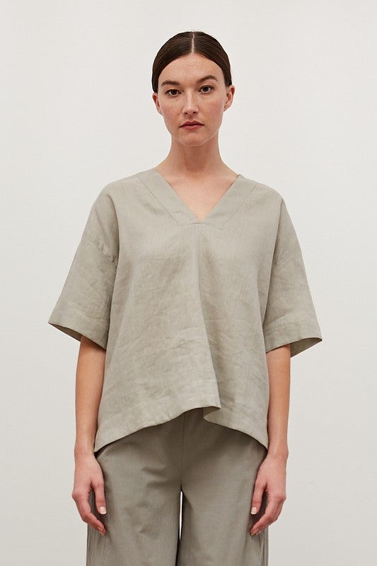 V-Neck Linen Top - Dry Thyme