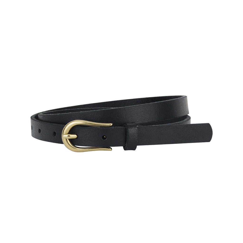 Basic Skinny Leather Belt with Equestrian Buckle - Black