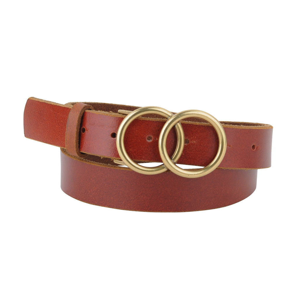 Double Circle Buckle Leather Belt - Tan