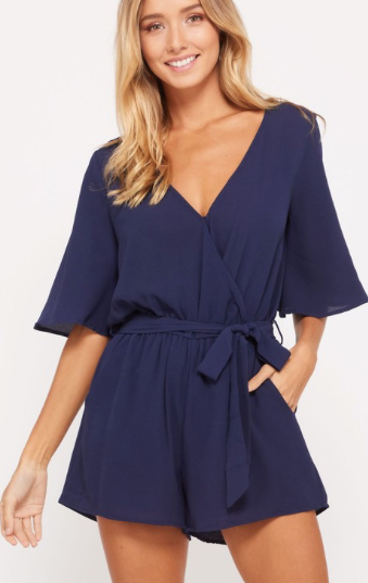 Half Sleeve Crepe Belted Romper