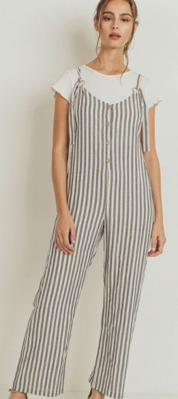 Striped Buttoned Front Pocket Jumper