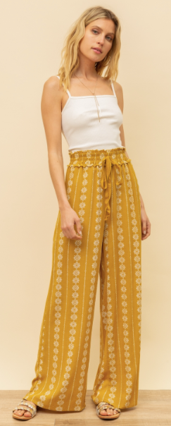 Print Wide Leg Elastic Waist Woven Pants