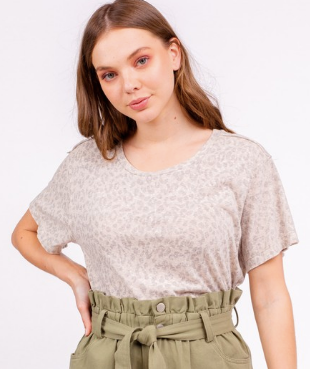 Short Sleeve Leopard Print Semi Cropped Tee