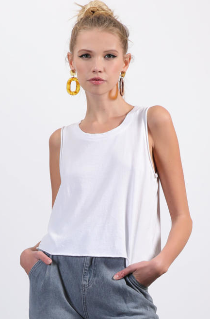 Washed Cotton Modal Jersey Tank - White